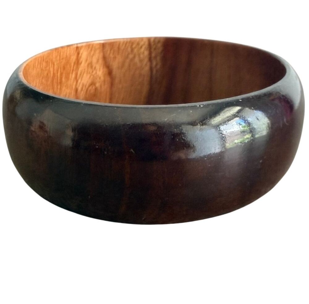 Chunky polished dark wood brown bangle bracelet